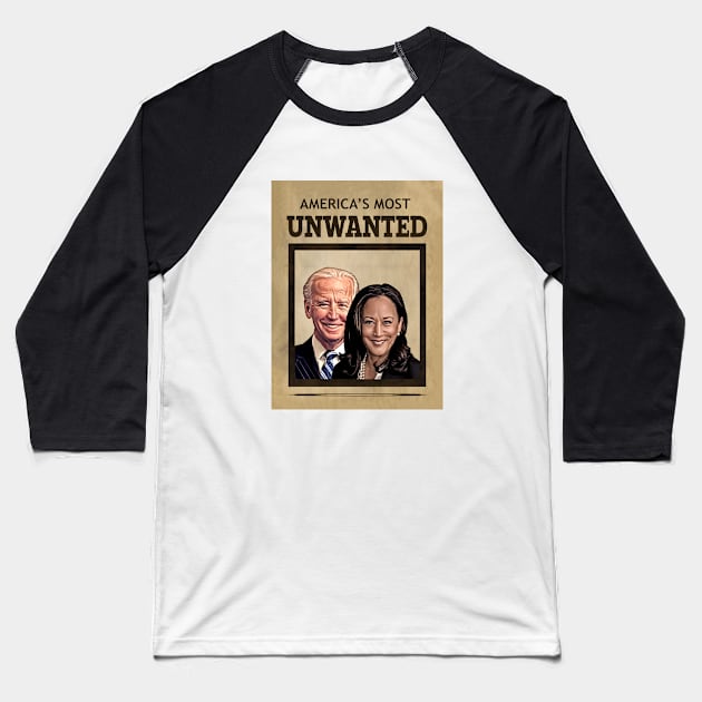 Biden Harris AMERICA'S MOST UNWANTED Baseball T-Shirt by Roly Poly Roundabout